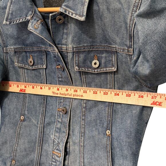 Guess Womans S Vintage y2k Denim Jean Jacket Button Front Medium Wash Blue EUC! - Picture 11 of 13